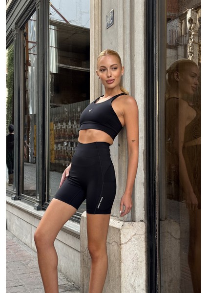 Aero Motion Premium - Desenli Siyah Yüksek Bel Push-Up Toparlayıcı Şort Tayt