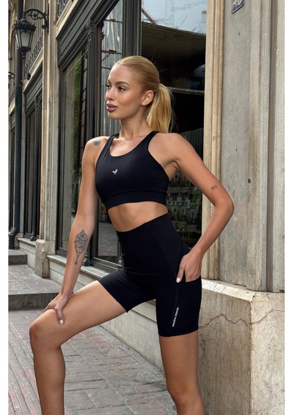 Aero Motion Premium - Desenli Siyah Yüksek Bel Push-Up Toparlayıcı Şort Tayt fiyatları