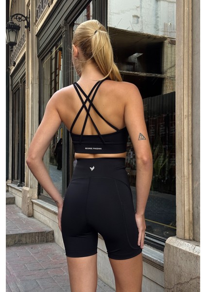 Aero Motion Premium - Desenli Siyah Yüksek Bel Push-Up Toparlayıcı Şort Tayt fırsatları