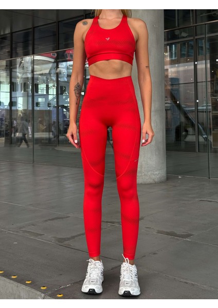 Aero Motion Premium - Desenli Kırmızı Yüksek Bel Push-Up Toparlayıcı Tayt indirimleri