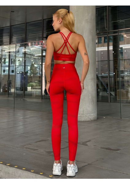 Aero Motion Premium - Desenli Kırmızı Yüksek Bel Push-Up Toparlayıcı Tayt