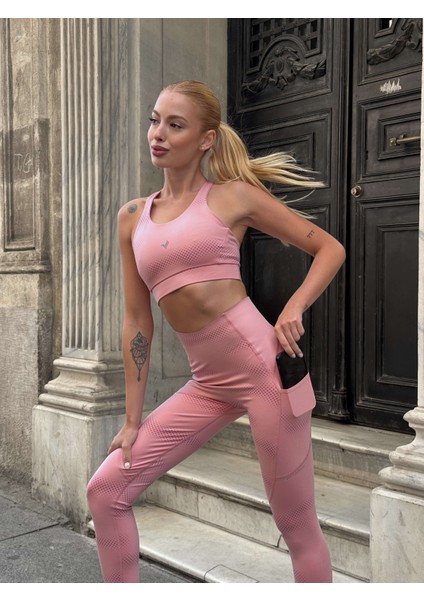 Aero Motion Premium - Desenli Pudra Yüksek Bel Push-Up Toparlayıcı Tayt fiyatları