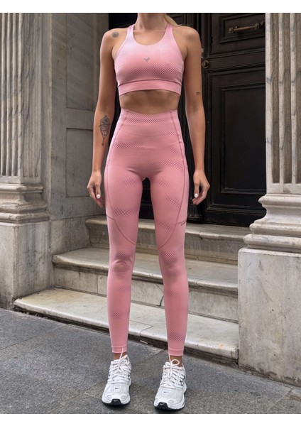 Aero Motion Premium - Desenli Pudra Yüksek Bel Push-Up Toparlayıcı Tayt fırsatları