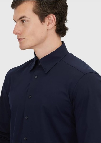 Lacivert Düz Casual Fit Casual Pamuk Karışımlı Gömlek fırsatları