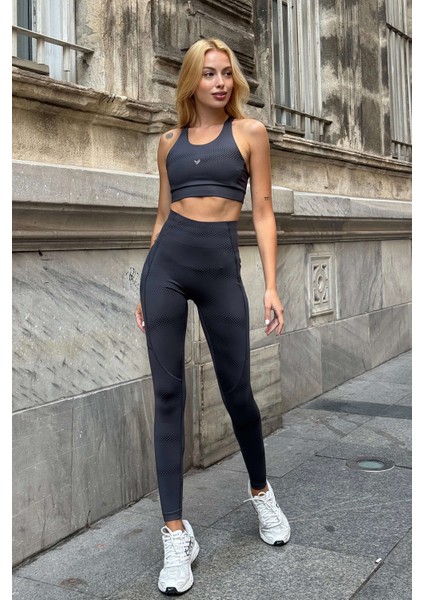 Aero Motion Premium - Desenli Füme Yüksek Bel Push-Up Toparlayıcı Tayt