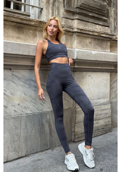 Aero Motion Premium - Desenli Füme Yüksek Bel Push-Up Toparlayıcı Tayt