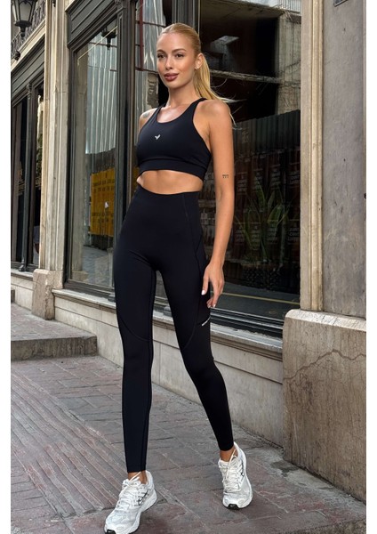 Aero Motion Premium - Desenli Siyah Yüksek Bel Push-Up Toparlayıcı Tayt