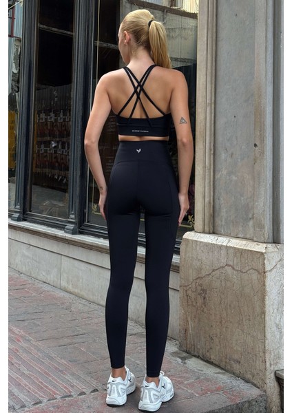 Aero Motion Premium - Desenli Siyah Yüksek Bel Push-Up Toparlayıcı Tayt