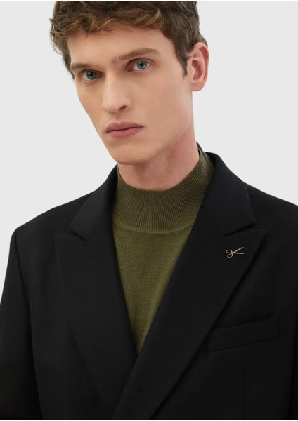 Siyah Düz Comfort Fit %100 Yün Ceket fırsatları