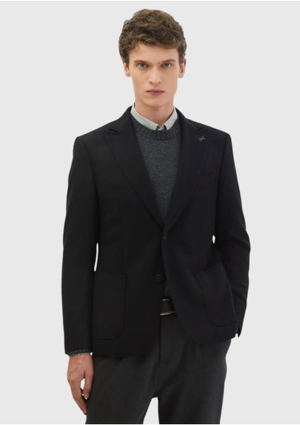 Siyah Desenli Zeroweight Slim Fit Yün Karışımlı Ceket modelleri