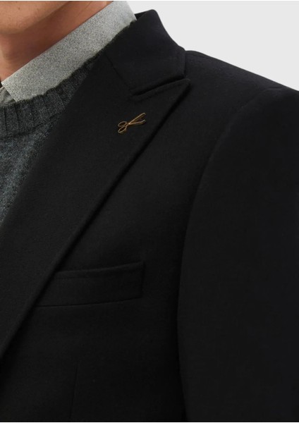 Siyah Desenli Zeroweight Slim Fit Yün Karışımlı Ceket indirimleri