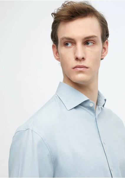 Mavi Düz Loose Fit Dokuma Casual Yün Karışımlı Gömlek fırsatları