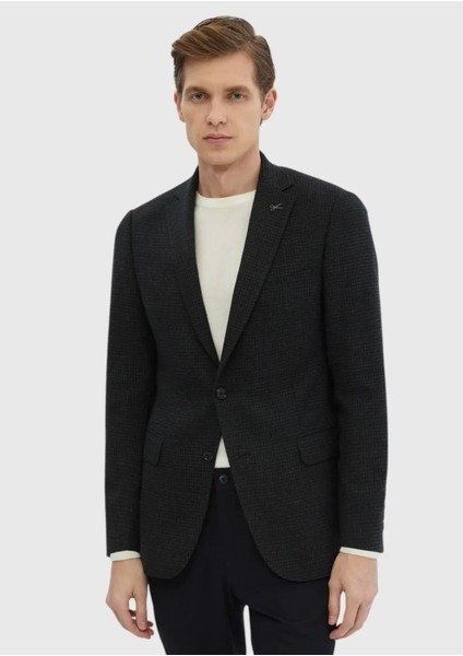 Haki Desenli Regular Fit %100 Yün Ceket