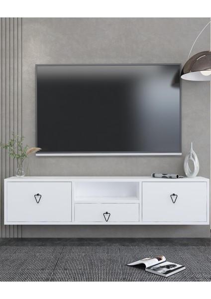 1303DROPDH-1 Tv Sehpası Beyaz-Siyah Kulp
