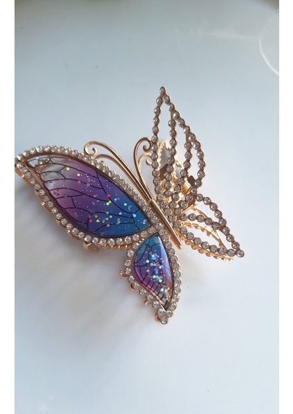 Kelebek Taş Detaylı Mandal Toka Büyük Boy