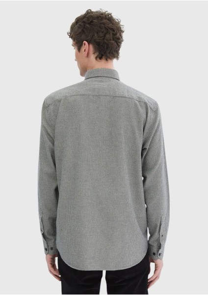 Koyu Gri Desenli Casual Fit Dokuma Casual %100 Pamuk Gömlek indirimleri