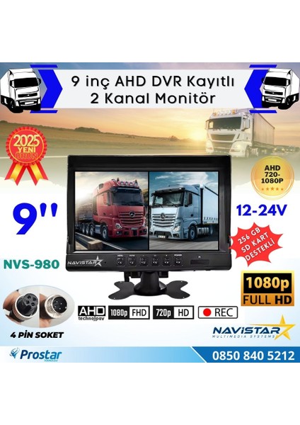 Kayıtlı 9 Inç Ikiye Bölen 2 Kanal Split Ahd 1080P/720P Destekli 4 Pin 256 GB Sd Destekli Monitör