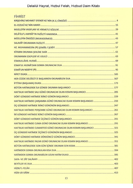 Delailül Hayrat Salavatı Şerifeler Arapça Türkçe Okunuşu Meali Hızbul ve Felah Daim Cezuli 464 Sayfa modelleri