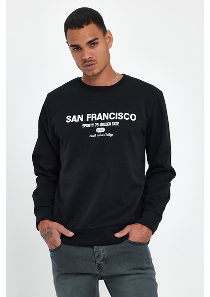 Süperlife Erkek Bisiklet Yaka Rahat Kalıp Içi Polarlı 3 Iplik Baskılı Swetashırt SPR24SW27 modelleri