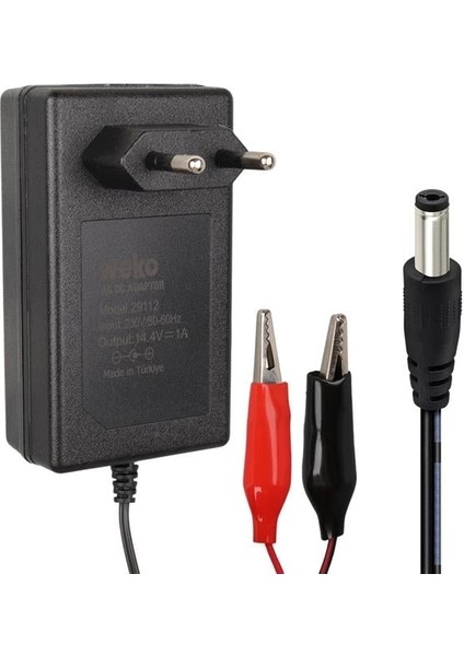 14.4 Volt - 1 Amper 5.5*2.5 mm Uçlu + Krokodil Aparatlı Akü Şarj Cihazı WK-29112
