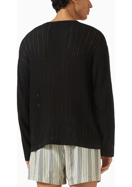 Pointelle Knit Sweater, Siyah Pamuk Keten Delikli Örgü Zarif Kazak fiyatları