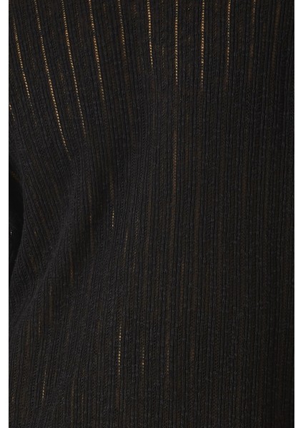 Pointelle Knit Sweater, Siyah Pamuk Keten Delikli Örgü Zarif Kazak modelleri