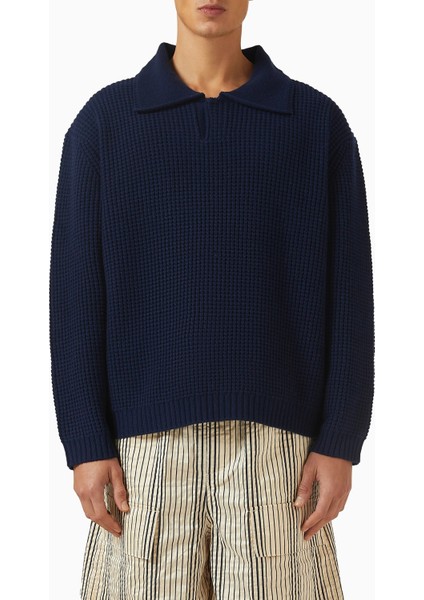Collared Sweater, Koyu Mavi Yün & Kaşmir Polo Kazak