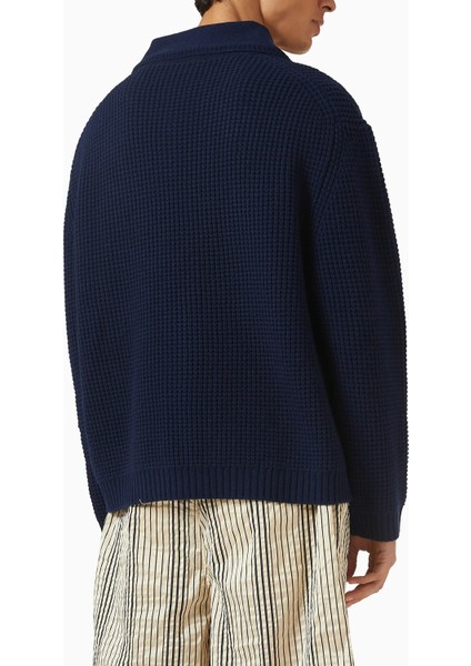 Collared Sweater, Koyu Mavi Yün & Kaşmir Polo Kazak fırsatları