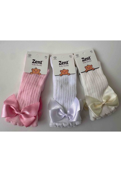 Zent Çocuk Kurdeleli Uzun Çorap – 3 Renk Seçenekli (Beyaz, Pembe, Krem) fırsatları
