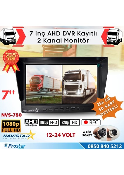Kayıtlı 7 Inç Ikiye Bölen 2 Kanal Split Ahd 1080P/720P Destekli 4 Pin 256 GB Sd Destekli Monitör