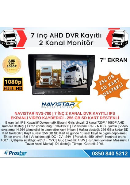 Kayıtlı 7 Inç Ikiye Bölen 2 Kanal Split Ahd 1080P/720P Destekli 4 Pin 256 GB Sd Destekli Monitör fiyatları