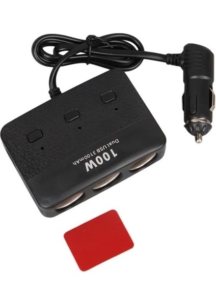 1636 12-24V Çift USB Girişli 100W 70 cm Kablolu 3'lü Araç Çakmak Çoklayıcı fırsatları