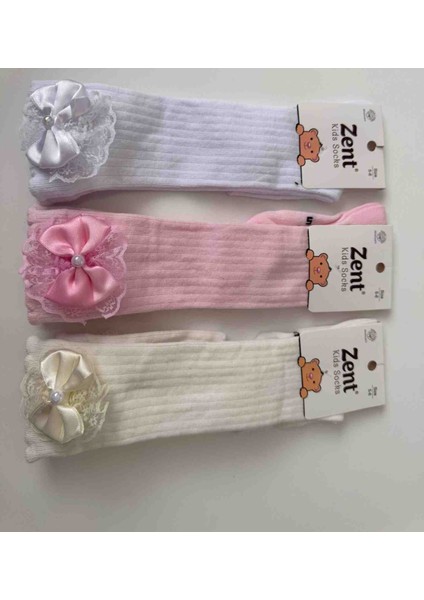 Zent Çocuk Dantelli Kurdeleli Uzun Çorap – 3 Renk Seçenekli (Beyaz, Pembe, Krem) fırsatları