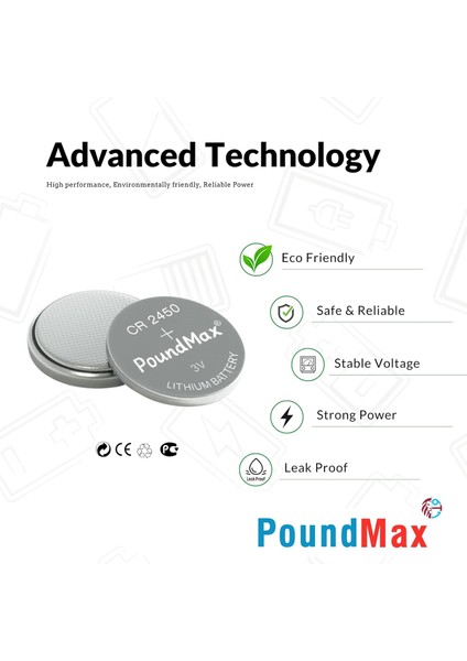 5 Adet 2450 CR2450 DL2450 DL2450 ECR2450 KCR2450 3V Poundmax Lityum Düğme Piller, Düğme Pil, Çocuklara Dayanıklı Ambalaj, Akıllı Ev Cihazları, Küçük Elektronik Ev Aletleri, Araba Anahtarları ve Diğer modelleri