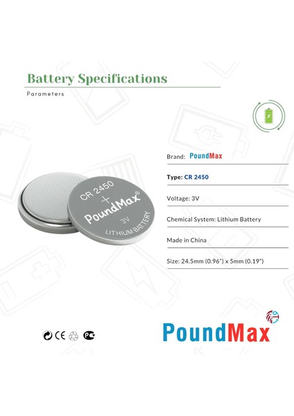 5 Adet 2450 CR2450 DL2450 DL2450 ECR2450 KCR2450 3V Poundmax Lityum Düğme Piller, Düğme Pil, Çocuklara Dayanıklı Ambalaj, Akıllı Ev Cihazları, Küçük Elektronik Ev Aletleri, Araba Anahtarları ve Diğer fırsatları