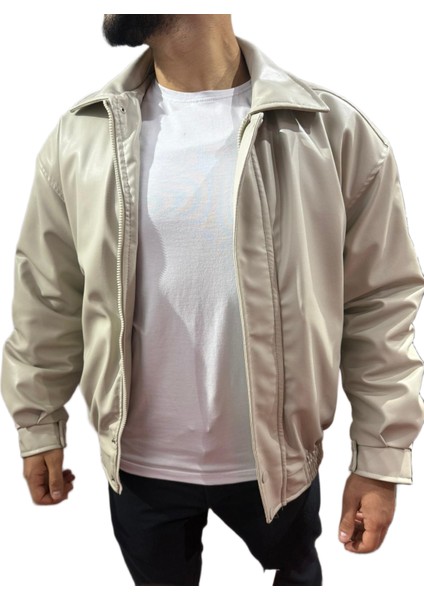 Boomer Krem Cepli Deri Ceket