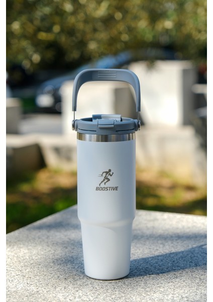 Boostive Beyaz Paslanmaz Çelik Matara -890 Ml, Taşıma Kulplu, Outdoor & Spor