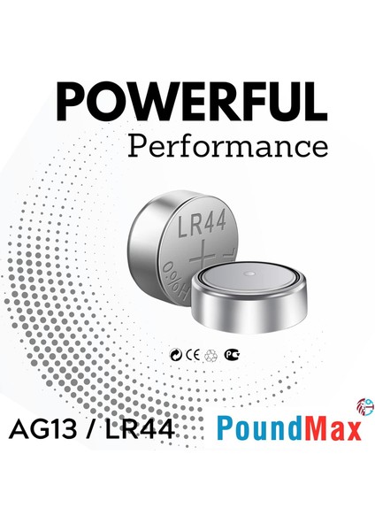 50 x AG13 LR44 1,5 V Poundmax Alkalin Düğme Pil fiyatları