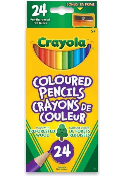 24 Colorful Pencils-Amerikan-Nontoxic- 24 Renk Kuru Boya Seti Kalemtıraş Hediyeli