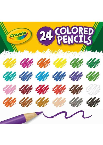 24 Colorful Pencils-Amerikan-Nontoxic- 24 Renk Kuru Boya Seti Kalemtıraş Hediyeli modelleri