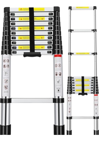 10 Basamaklı Teleskopik Uzayan Merdiven 2.9 Metre Alüminyum Yüksek Dayanıklı Malzeme Kaydırmaz Ayak fırsatları