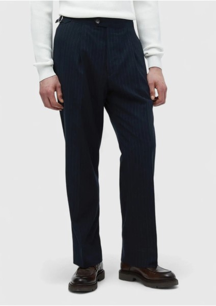 Lacivert Çizgili Dokuma Loose Fit Casual Pantolon fiyatları