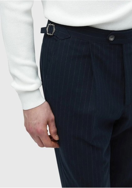 Lacivert Çizgili Dokuma Loose Fit Casual Pantolon modelleri