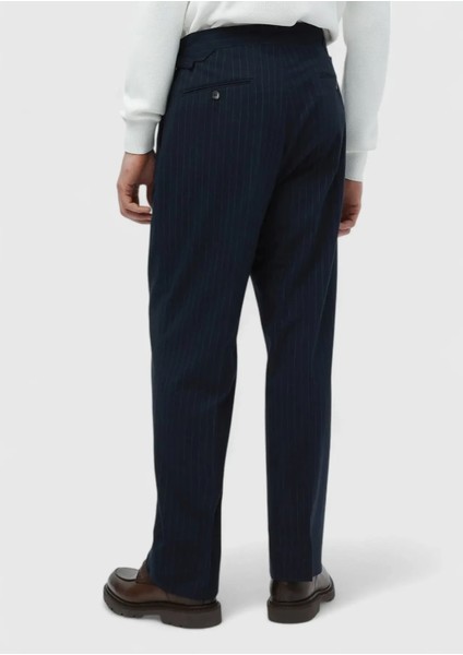 Lacivert Çizgili Dokuma Loose Fit Casual Pantolon indirimleri