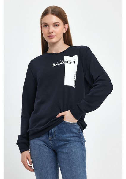 Kadın Bisiklet Yaka Rahat Kalıp 3 Iplik Kalın W.brooklyn Baskılı Sweatshirt SPR24SWK31 indirimleri
