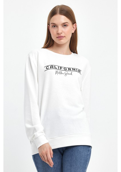 Kadın Bisiklet Yaka Rahat Kalıp 3 Iplik Kalın Californıa Baskılı Sweatshirt SPR24SWK32 fiyatları