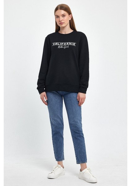 Kadın Bisiklet Yaka Rahat Kalıp 3 Iplik Kalın Californıa Baskılı Sweatshirt SPR24SWK32