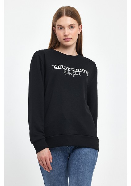 Kadın Bisiklet Yaka Rahat Kalıp 3 Iplik Kalın Californıa Baskılı Sweatshirt SPR24SWK32 fiyatları