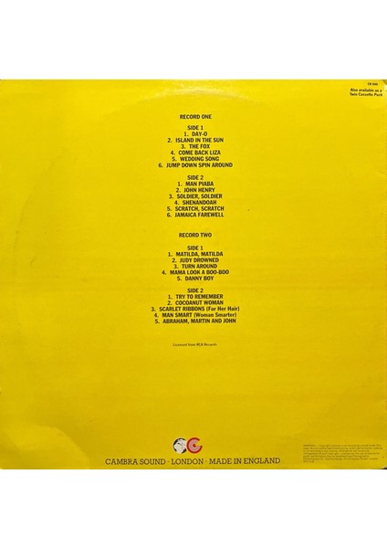 Harry Belafonte The Fabulous (Day-O) Double Lp Plak fiyatları