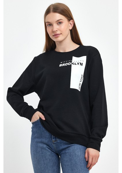 Kadın Bisiklet Yaka Rahat Kalıp 3 Iplik Kalın W.brooklyn Baskılı Sweatshirt SPR24SWK31 modelleri